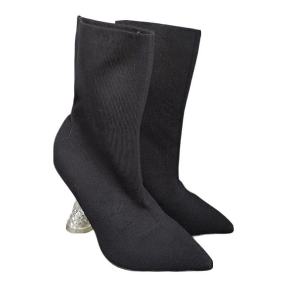 Azalea Wang Black Stretchy Bootie Spool clear High heels US size 7.5 - Picture 1 of 10